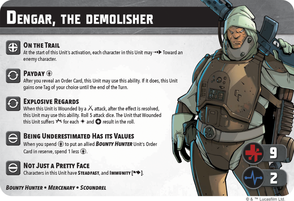 Dengar stat card for Star Wars Shatterpoint