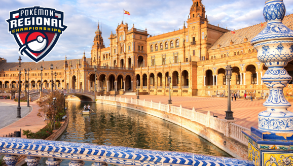 A picture of Seville with Pokemon event logo in corner