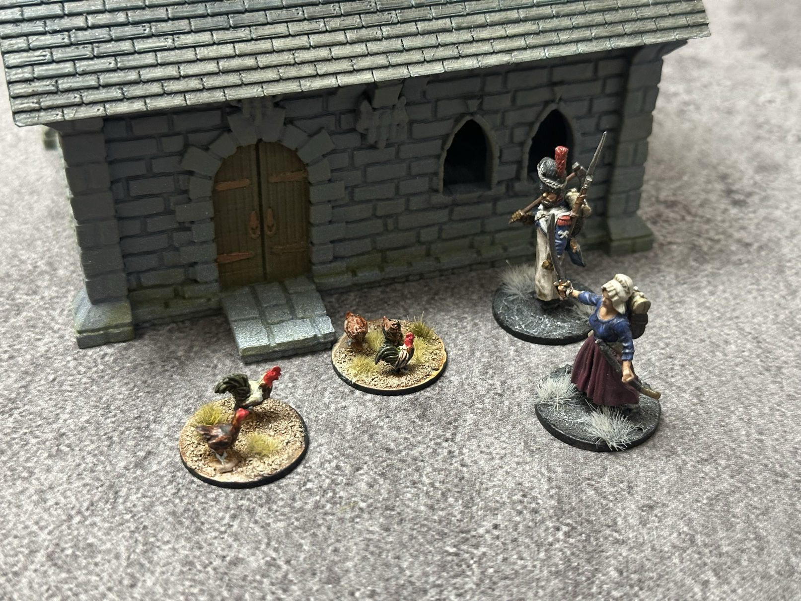 Two Silver Bayonet figures nabbing some chickens.