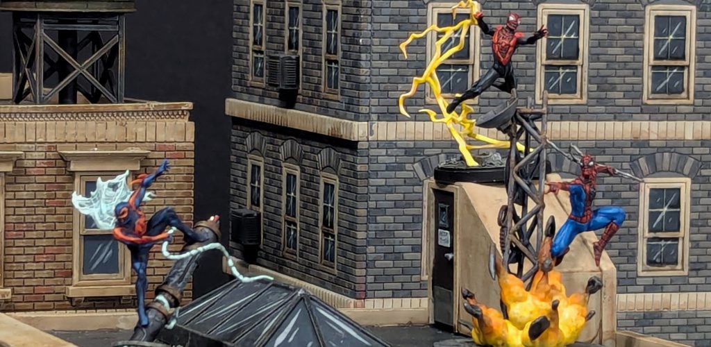 Spider-Man 2099, Ultimate Spider-Man and Amazing Spider-Man from the Marvel: Crisis Protocol Miniatures Game