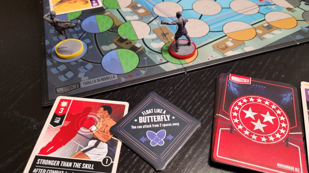 Muhammad Ali game components for Unmatched